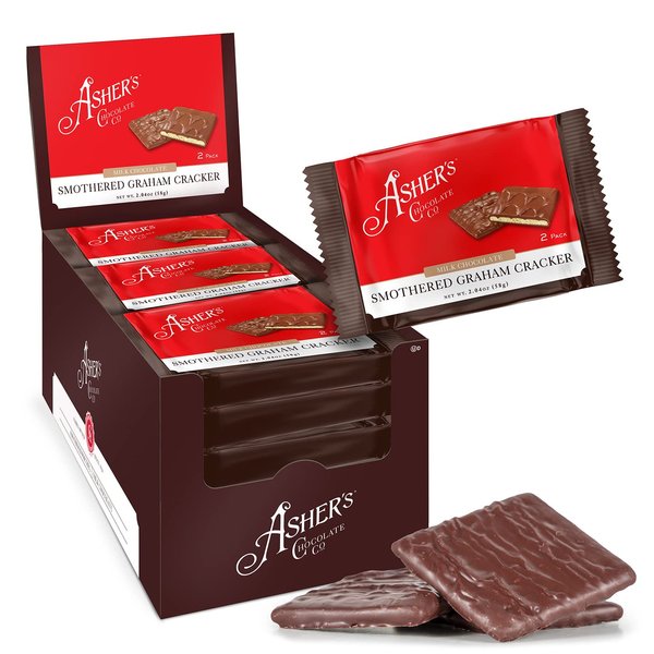 Asher's Chocolates, Chocolate Covered Grahams, Gourmet Sweet and Salty Candy, Individually Wrapped Snack, Family Owned Since 1892 (Milk Chocolate, 15 Count, 2 Packs)