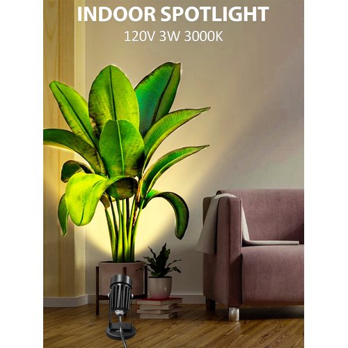 DOREIO LED Spot Lights Indoor Spotlight Lamp 3W Up Lights Indoor Accent Lighting for Plants 120V Warm White Uplighting Decor US 2-Plug 6 FT Cord with Floor Foot Switch (2 Pack with Base and Stake)