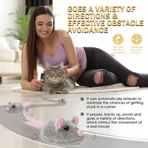 Pawsayes Cat Toys Squeaky Rechargeable Moving Mouse with Dynamic Magic Tail, Automatic Self Play Mouse Interactive Cat Toy for Indoor Cats, Electric Motion Activated Mice Toys for Kitten(Gray)