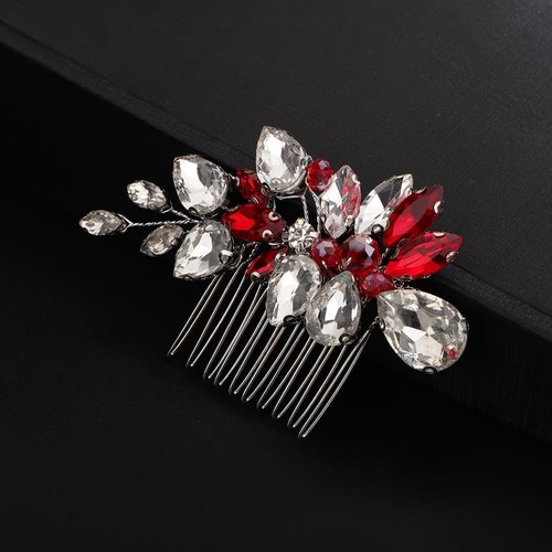 Rumtock Red Rhinestones Ball Beads Side Hair Comb Wedding Bridal Handmade Hair Accessories Special Occasion Jewelry (Red)