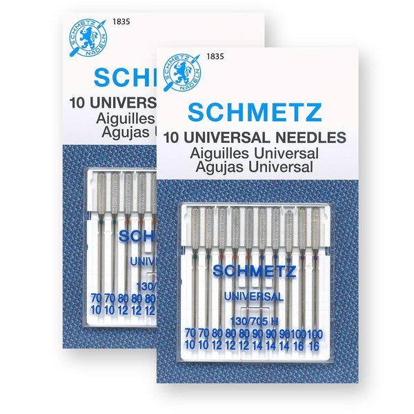 20 Schmetz Universal Sewing Machine Needles - Assorted Sizes - 2 Cards