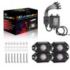 YCHOW-TECH RGB LED Rock Lights Kits - 4 Pods Multicolor Neon Light Waterproof Underglow Light Kit with APP Control Flashing Music Mode DIY Mode High Bright Wheel Well Light for Pickup ATV RZR UTV SUV