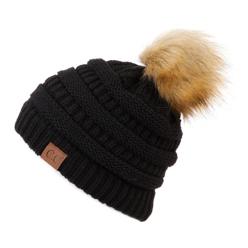 C.C Hatsandscarf Exclusives Unisex Ombre Ribbed Confetti Knit Beanie with POM (HAT-43) (Black)