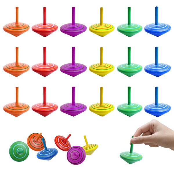 18PCS Colorful Wooden Spinning Tops Rainbow Gyroscopes Toy Educational Spinning Toy Wood Painted Tops for Family Games Party for Kids