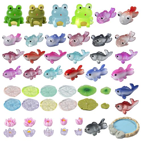 jrootouh Mini Resin Cat Tiny Animal Miniature Figures Glow in The Dark for DIY Garden Dollhouse Animals Accessories Micro Landscape Aquarium Party Decor (51P-Pond)