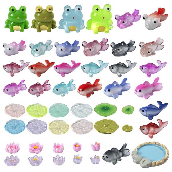 jrootouh Mini Resin Cat Tiny Animal Miniature Figures Glow in The Dark for DIY Garden Dollhouse Animals Accessories Micro Landscape Aquarium Party Decor (51P-Pond)