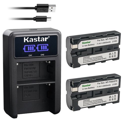 Kastar 2-Pack NP-F570 Battery and LED2 USB Charger Compatible with Feelworld F5 Pro, F5 Pro V2, F5 Pro V3, S55, F6 Plus, FT6 FR6, F7 Pro, FH7 DSLR Camera Field Monitor