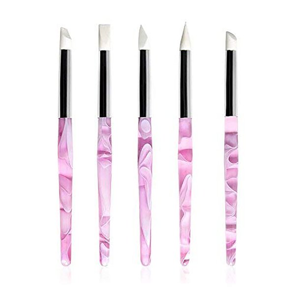 BQAN 5Pcs Nail Art Silicone Pens Acrylic Handle Gel Nail Art Carving Drawing Brushes
