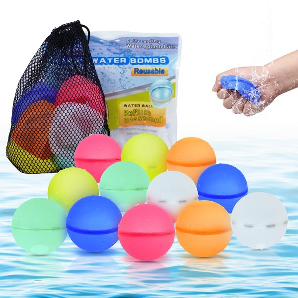 Reusable Magnetic Water Balloons,No Tying Easy Quick Fill, Summer Water Toys, Pool Toys,Refillable Water Balloons, Outdoor Kids Toys For Backyard，Bath Backyard Swimming Pool Party Supplies(12Pack)