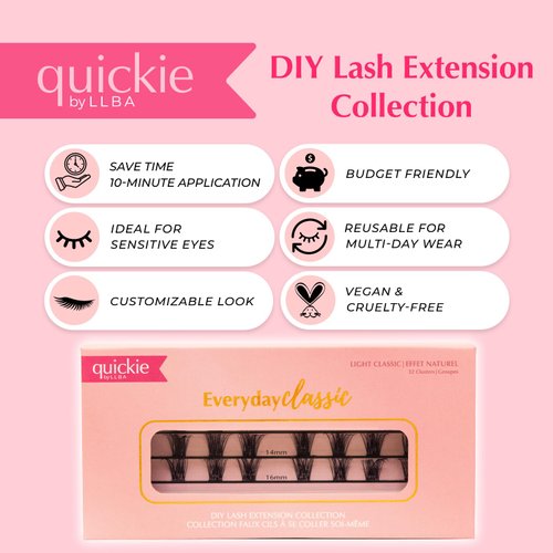 Quickie by LLBA DIY Lash Extensions | Handmade Cluster Individual Lashes | C/D Curl | 8-16mm Mixed Lengths | Easy Home Eyelash Extensions Application (Everyday Classic 003, C 10mm-16mm)