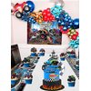 63 PCS Monster Truck Birthday Party Supplies Monster Trucks Birthday Decoration Monster Trucks Party Supplies Monster Truck Backdrop Balloons Tablecloth Cake Toppers Cupcake Toppers