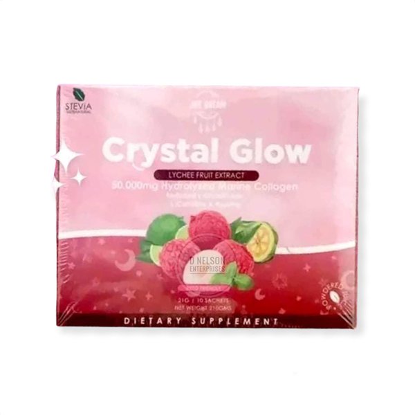 JRK DREAM Crystal Glow Hydrolyzed Marine Collagen Mix with Glutathione & Lychee Extract, 10 Sachets