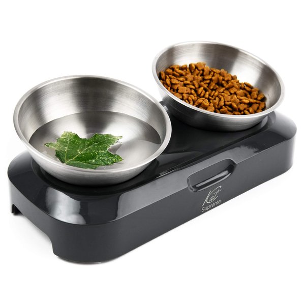 KatSupreme Tilted Cat Food Bowl - Raised Cat Bowl, Anti Vomiting Cat Bowls for Indoor Cats, Set of 2 Stainless Steel Cat Bowls with Stand, Ant Proof Orthopedic Cat Dishes for Food and Water