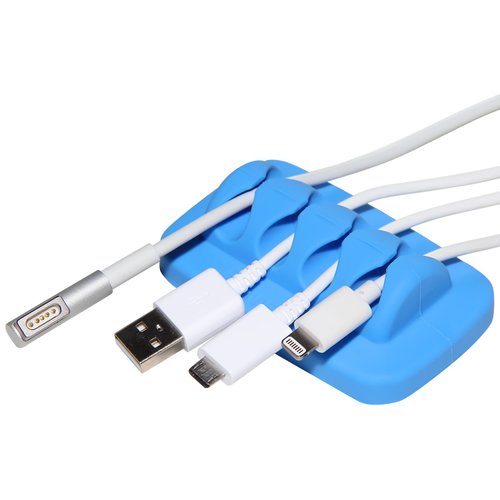 Desktop Cable Organizer, Weighted, Eco-Friendly Silicone, No Bad Smell, Bundled with 4 Reusable Cable Ties (Blue)