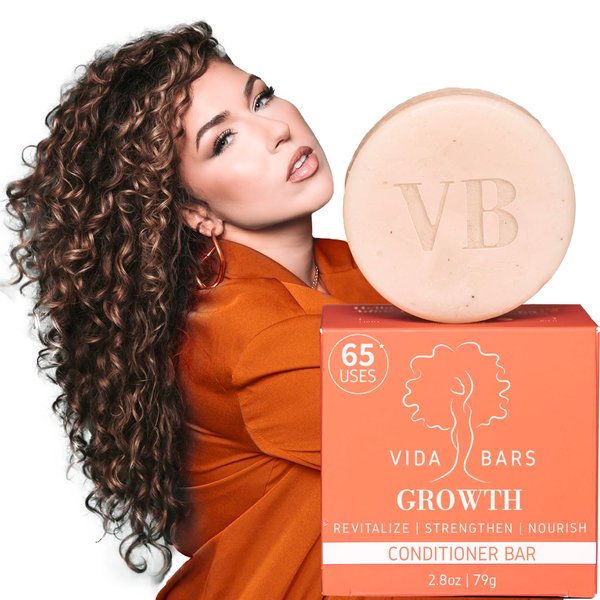 Vida Bars Growth Solid Conditioner Bar for Curly Hair | All Natural Moisturizing Bar Conditioner for Thinning Hair | Vegan, Sulfate Free, Paraben Free, Handmade in the USA (Bergamot & Rosemary Scent)