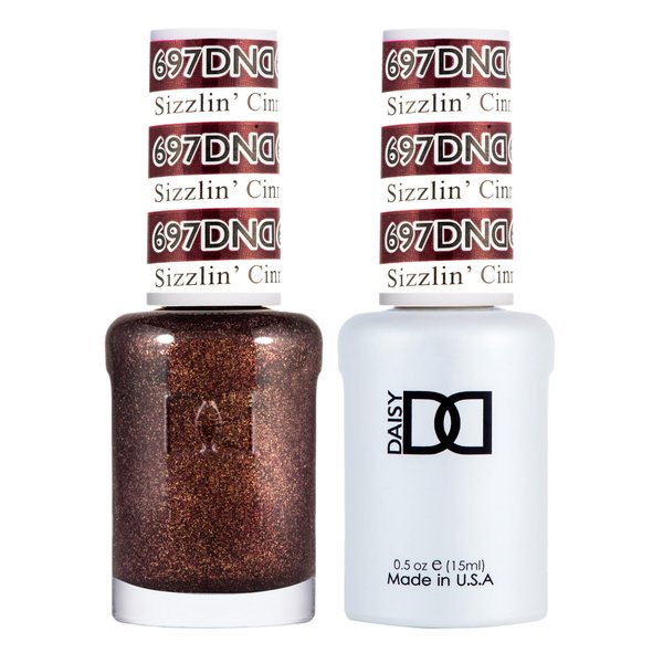 DND Gel Polish Set - 1 each of Brown Gel Polish and Brown Nail Polish, 697 Sizzlin’ Cinnamon, 0.5 Fl Oz