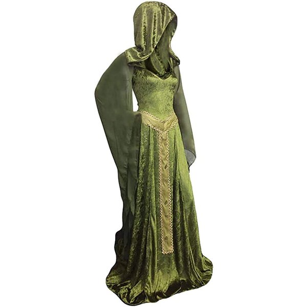 YANVS Women's Medieval Lace-up Vintage Hooded Cloak Robe Adult Costume Retro Cosplay Long Dress,Medium