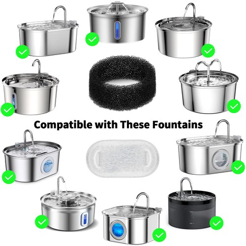 Cat Water Fountain Filter 16 pc for Stainless Steel Cat Fountain, Carbon Filter Plus Sponge Foam Filter Pack (16)