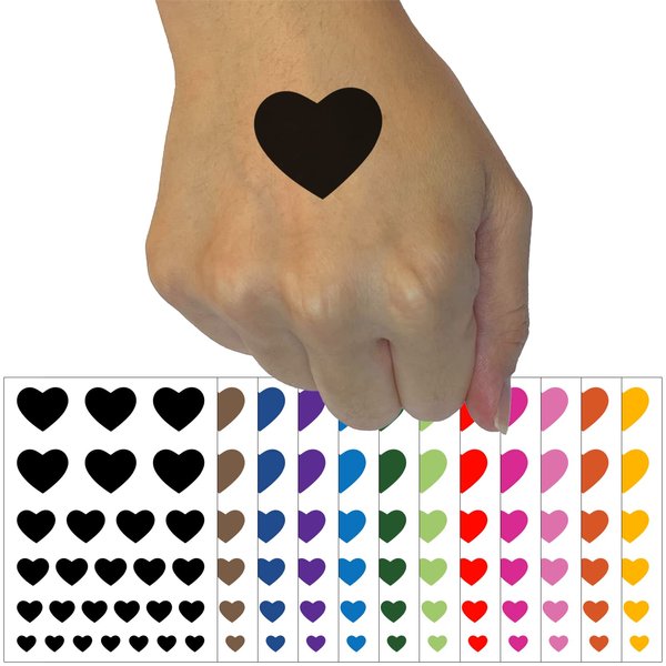 Heart Solid Temporary Tattoo Water Resistant Fake Body Art Set Collection - Orange (One Sheet)