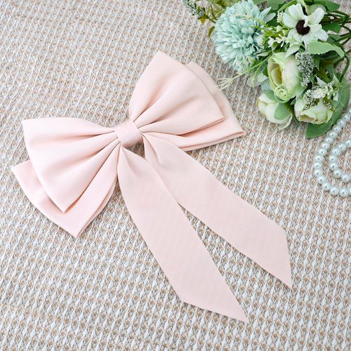 cvisay Big Hair Bow with 7.6 Inch Wide Design and 7.49 Inch Ribbon for Women，made with Soft and Silky Material，Ideal for Daily Wear, Holidays, Birthdays, and Trave-Light Pink