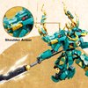 HIGH GODO Mech Robot Building Blocks Set for Adults, Cool Green Dragon Warrior Model Kit with Long Spear Toy Playset, 704 pcs Collectible Mythical Ninja Gifts for Teens Boys Ages 12+