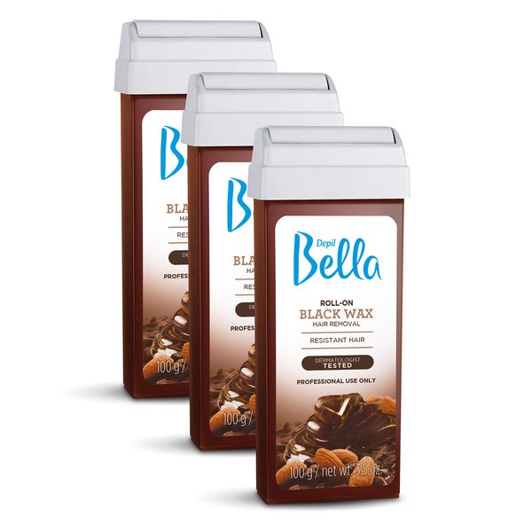 Depil Bella Roll On Wax Black Depilatory | Body Waxing, Hair Removal Wax-Cartridge | For Men and Women | Home Self Waxing | Sensitive Skin | Dermatologically Tested | Painless (3 PACK)