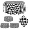 Oudain 3 Pcs Black and White Checkered Tablecloths, 84 Inches Black Checkered Flag Round Table Cover, Disposable Plastic Gingham Racing Table Cover for Picnic, Truck, Car Birthday Party Supplies