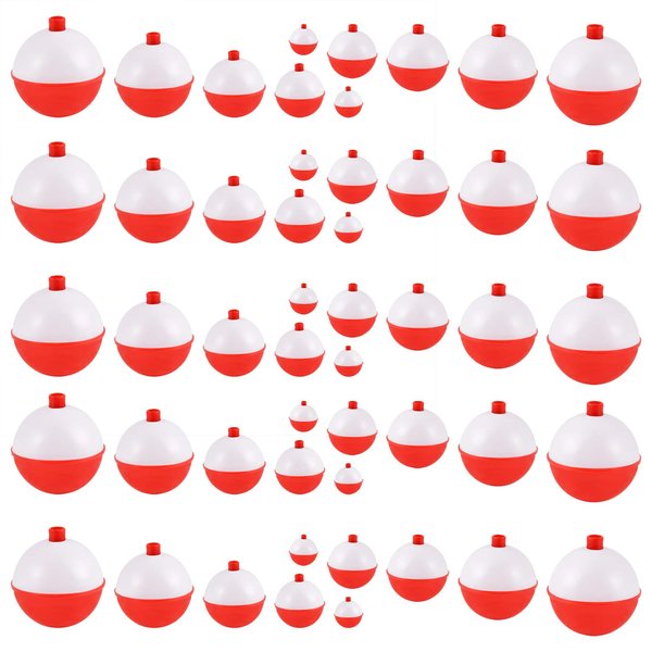 Coopay Fishing Bobbers 30Pcs-50Pcs/Lot Hard ABS Fishing Floats Set Snap on Float Red/White Bobbers Push Button Round Buoy Floats Fishing Tackle Accessories (1inch-50pcs)