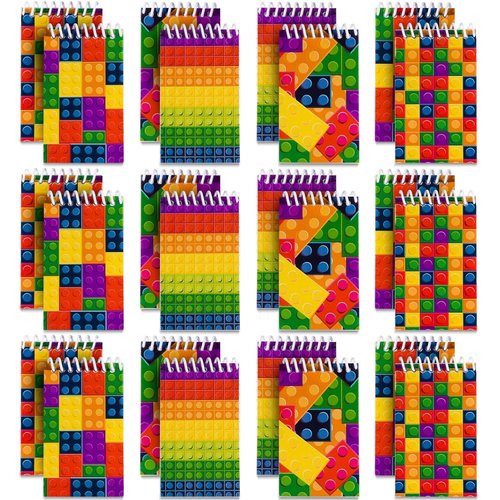 Bedwina Mini Building Block Notebooks (Bulk of 32) Spiral Notepads In Assorted Brick Styles, In Kids Pocket Size, For Birthday Party Favors, Goodie Bag Stuffers, Children Classroom Rewards