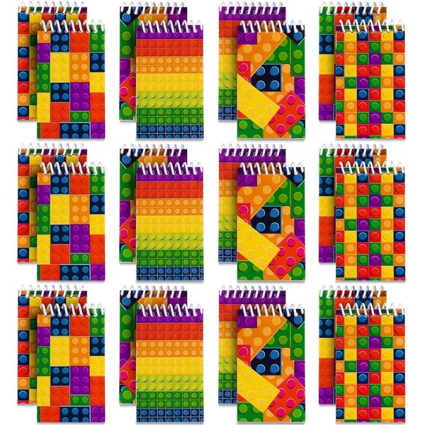 Bedwina Mini Building Block Notebooks (Bulk of 32) Spiral Notepads In Assorted Brick Styles, In Kids Pocket Size, For Birthday Party Favors, Goodie Bag Stuffers, Children Classroom Rewards