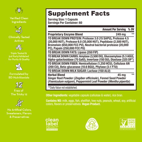 HUM Flatter Me Supplement for Daily Bloating - 18 Full Spectrum Digestive Enzymes to Support Food Breakdown - Ginger, Fennel Seed & Peppermint for Nutrient Absorption (30-Day Supply)