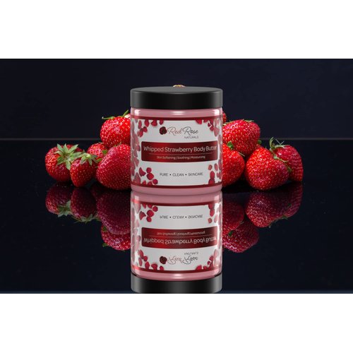 Red Rose Naturals Whipped Strawberry Body Butter for Sensitive, Dry Skin, 8 Oz, Non-Greasy, Soft & Creamy, Moisturizing Shea Butter- Natural Skincare for All Skin – Vegan