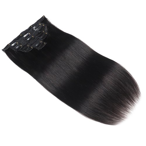 Clip in Hair Extensions 14inch Real Human Hair, 7pcs 95g Black Hair Extensions Clip In Human Hair Double Weft, Soft Straight Unprocessed Hair Extensions Real Human Hair Full Head (#1B Black, 14 Inch)