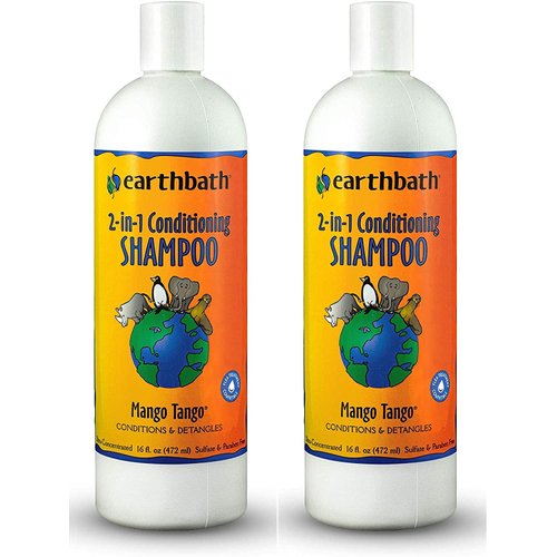 earthbath, Mango Tango 2-in-1 Conditioning Shampoo - Cruelty Free Dog Shampoo and Conditioner, Made in USA, Gentle Dog Conditioner, Best Puppy Shampoo & Puppy Supplies, Safe Dog Wash - 16 Oz (2 Pack)