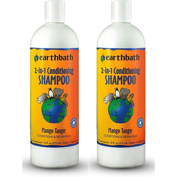 earthbath, Mango Tango 2-in-1 Conditioning Shampoo - Cruelty Free Dog Shampoo and Conditioner, Made in USA, Gentle Dog Conditioner, Best Puppy Shampoo & Puppy Supplies, Safe Dog Wash - 16 Oz (2 Pack)