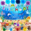 Under the Sea Birthday Decorations, 30Pcs Ocean Themed Party Decorations Kit Sea Animals Happy Birthday Banner Backdrop Hanging Swirls Centerpieces Paper Eyeglasses Pompoms