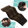 YoungSee Sew in Hair Extensions Brown Weft Hair Extensions Human Hair Dark Brown Mix Medium Brown Highlights Human Hair Weft Extensions Sew in Real Hair Extensions No Tangle 100G 22In