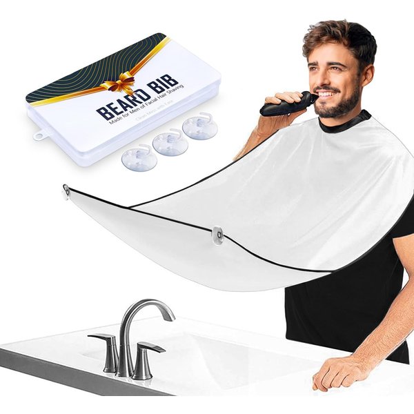 Beard Bib Beard Apron, Beard Hair Catcher for Men Shaving & Trimming Non-Stick Waterproof Beard Cape Grooming Cloth with 3 Suction Cups Birthday Gifts for Men Him Boyfriend, Christmas Gifts