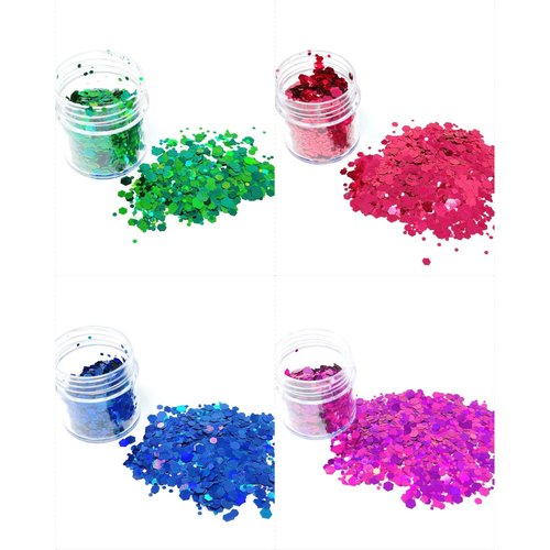 allydrew Chunky Sparkling Glitter for Hair Face Makeup Nail Art Decoration (8 Colors), Rainbow Star Powder