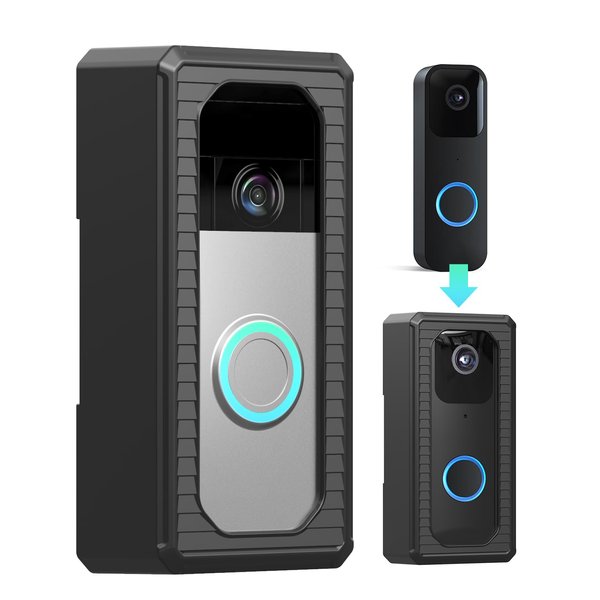 Anti-Theft Video Doorbell Mount Protective Shell， No-Drill Doorbell Door Mount Compatible with Video Doorbell(2020 Release) 4/3/3 Plus/2/1 an Blink Video Doorbell Adhesive Door Mount Kit (Black)
