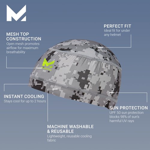 MISSION Cooling Helmet Liner Skull Cap - Cools When Wet Liner for Helmets and Hats - UPF 50 Sun Protection (Digital Camo Gray)