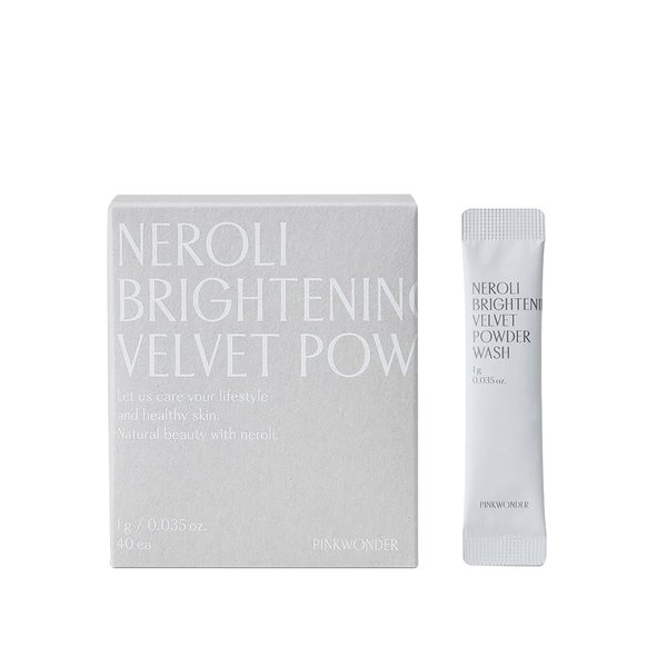 PINKWONDER Neroli Velvet Powder Wash (40EA), Neroli Extract and Enzyme Powder Face Cleansing, Mild Exfoliating, Hydrating and Glowing Skin, Travel Friendly, Korean Skincare