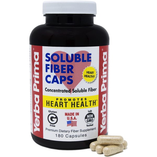 Yerba Prima Soluble Fiber Formula Capsules, 180 Count - Premium Dietary Fiber Supplement, Natural, Concentrated Soluble Fiber, Gluten Free, Non-GMO, Made in USA