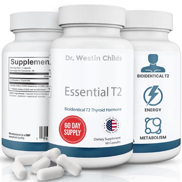 Dr. Westin Childs Essential T2 - T2 Thyroid Support Supplement with Bio-Identical 3,5 Diiodo-l-thyronine for Hypothyroidism, Hashimoto's, Thyroidectomy & Rai, Non GMO, 60 Day Supply