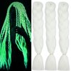 White Braiding Hair Kanekalon Braids Hair Extensions Glowing Braiding Hair 24inch 3Pcs Jumbo Braiding Hair Glow in the Dark Hair