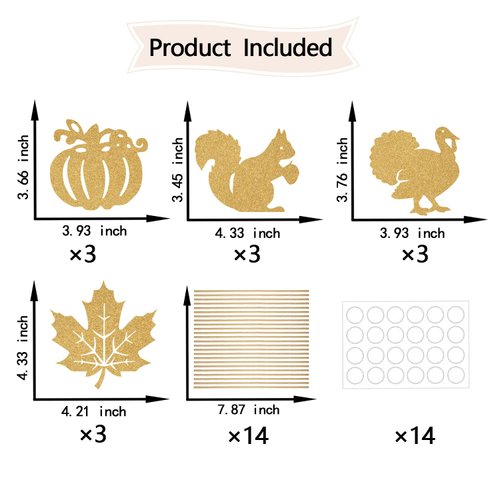 Happy Thanksgiving Day Centerpiece Sticks, Happy Thanksgiving Day Decorations, Autumn Fall Birthday Baby Shower Party Decoration, Turkey Grateful Thankful Party Supplies Gold 12 Pieces