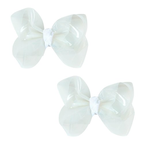 Adorable Waterproof Bow Hair Clips (Pack of 2): Colorful PVC Bow Clips for Summer Swimming Fun - Perfect Hair Accessories for Girls, Toddlers, and Teens (4 Inch-White)