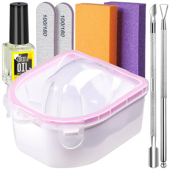 Teenitor Nail Soaking Bowl, Soak Off Gel Polish Dip Powder Remover, Manicure Bowl for Hand, Cuticle Remover Tools, Nail Brush, Cuticle Pusher,Cuticle Oil, Cuticle Peeler,Nail File Buffer