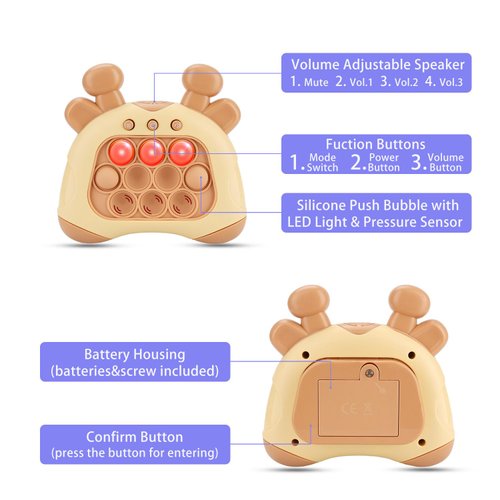 Upgraded Handheld Quick Push Game for Kids 6-12, Sensory Fidget Toys for Kids 8-12, Party Favors Puzzle Pop Bubbles Birthday Gifts for 6 7 8 9 Year Old Boys Girls Teens Adults (Deer-Brown)