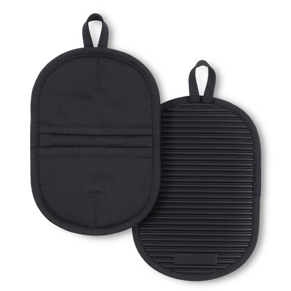 KitchenAid KA GB Ribbed Soft Silicone Pot Grabber 2-Pack Set, 5"x8", Onyx Black